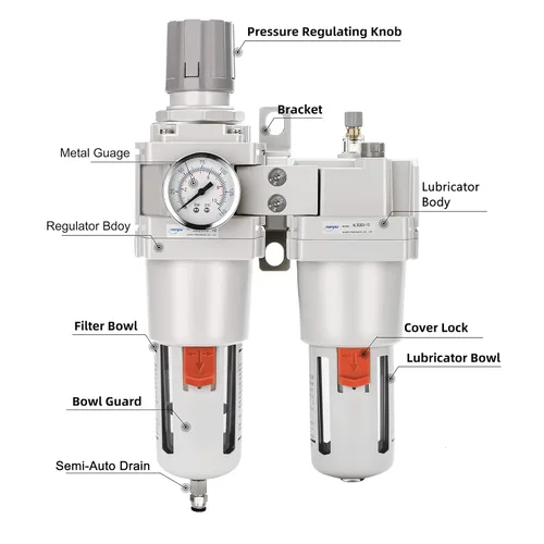 Vista 2 de NANPU 1" NPT Filtro de aire comprimido, regulador y lubricador (FRL) Combo - Separador de trampa de agua/aceite - Calibrador (0-150 psi), elemento