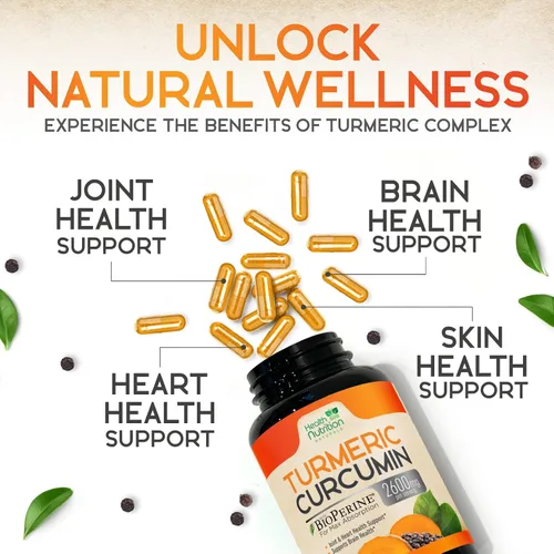 Vista 5 de Suplemento de curcumina de cúrcuma de 2600 mg – 95% curcuminoides con cúrcuma orgánica y pimienta negra BioPerine para una mejor absorción, apoyo