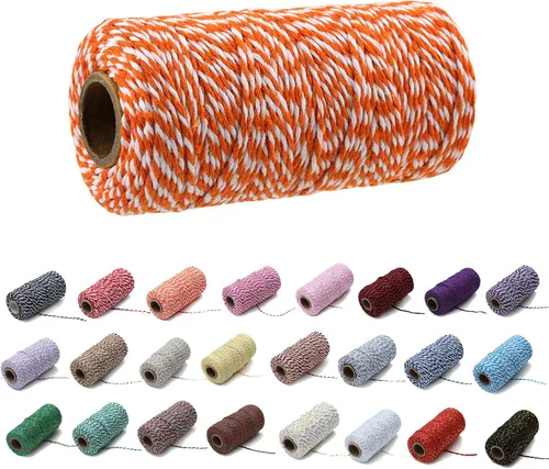 Vista 32 de 1 rollo de cuerda de algodón colorida de 0.0787 in de 109 yardas, cuerda para panaderos, manualidades DIY, envoltura de regalos, Navidad, boda #02
