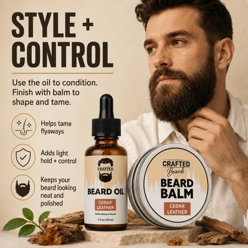 Vista 7 de Juego de aceite y bálsamo para barba, cuidado de la barba más suave, suave e hidratado, aroma de madera de cedro, regalo para hombres