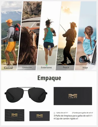 Vista 6 de Luenx Aviator Sunglasses Men Polarized Women Classic UV400 Driving Negro