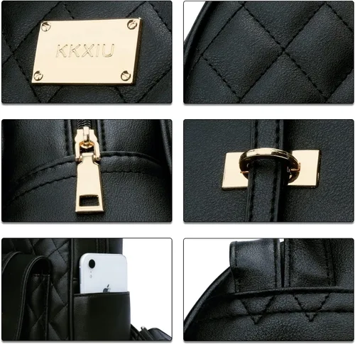 Vista 5 de KKXIU Mochila pequeña para mujer, de piel sintética, acolchada, mini mochila de moda para niñas, negro M, Mochilas Daypack
