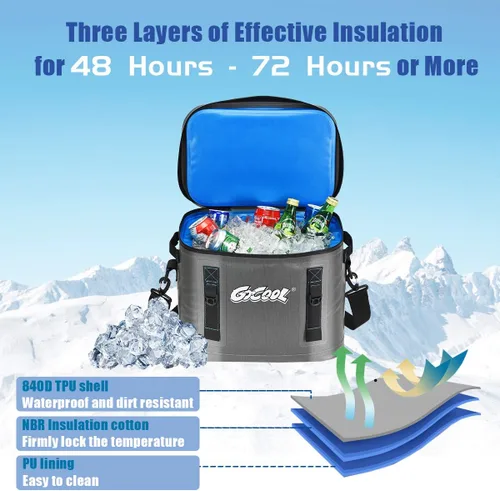 Vista 4 de Goplus Bolsa térmica portátil para 30 latas, enfriador de camping suave aislado, bolsa enfriadora de hielo a prueba de fugas para viajes al aire