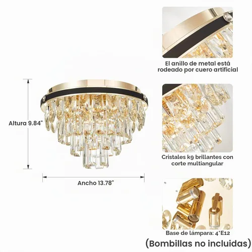 Vista 5 de Candelabro de cristal de montaje empotrado de 4 luces, lámparas de techo, sin capa de presión, fácil de instalar, para dormitorio, comedor, cocina