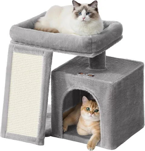 Vista 8 de Feandrea Árbol pequeño para gatos, condominio de torre para gatos, rampa rascadora, percha superior grande, cueva, 20.1 x 15.4 x 18.3 pulgadas, gris