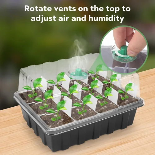 Vista 4 de Paquete de 5 bandejas para plantas con 60 extractores reutilizables, bandeja de inicio de semillas para semillas de lechuga con kit de cúpula