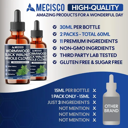 Vista 5 de Mecisco 2 paquetes de 1.0 fl oz – Gotas líquidas de ajenjo combinadas con nogal negro, clavo entero, berberina, leche Thislte, melón amargo y 5