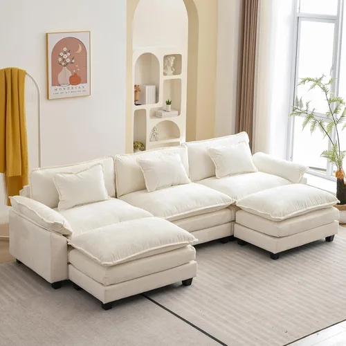 Vista 19 de Oprisen Sofá Seccional Modular, Cómodo Cloud Couch Sofá Seccional, Sofá Cama de Chenilla con Asiento Profundo con Almohadas Decorativas para Sala