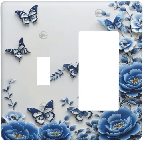 Vista 250 de Decorative Outlet Covers Blue Background White Cat Daisy Floral 2-Gang 1-Gang Wall Plate Single Toggle/Rocker Farmhouse Style Light Switch Covers