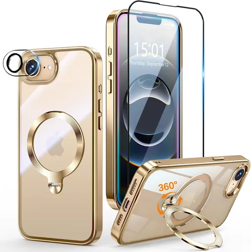 Vista 13 de [Protección Tri-Shield] Funda para iPhone 13 Pro con soporte giratorio de 360° compatible con MagSafe [anillo magnético de CD)