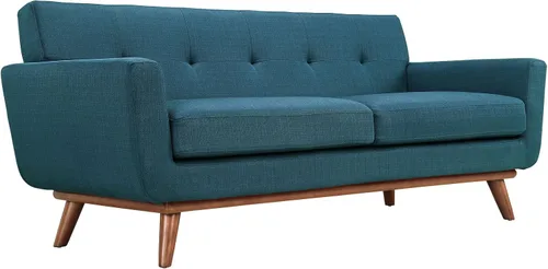 Vista 3 de Modway Engage - Sillón de una pieza tapizado con tela y sofá de dos piezas de estilo de mediados de siglo, Tela, Celeste
