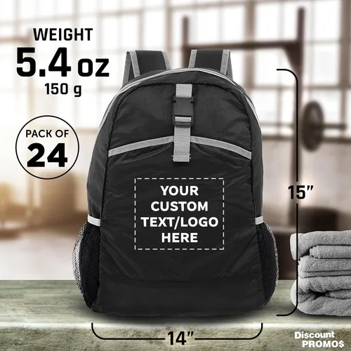 Vista 5 de DISCOUNT PROMOS Mochilas plegables de viaje ligeras - Bolsa funcional, - Personalizado - Negro, Mochilas Tradicionales