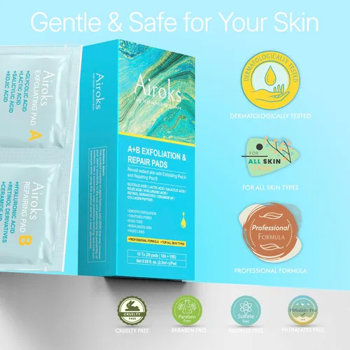 Vista 7 de A+B - Almohadillas faciales exfoliantes y reparadoras de 10 Tx, tratamiento de suero de cáscara ácida de 2 pasos con péptidos hialurónicos