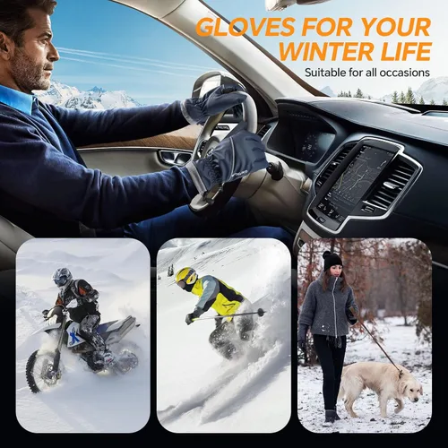 Vista 7 de Guantes de invierno impermeables y resistentes al viento para hombres y mujeres, térmicos cálidos para clima frío, agarre de nieve para pantalla