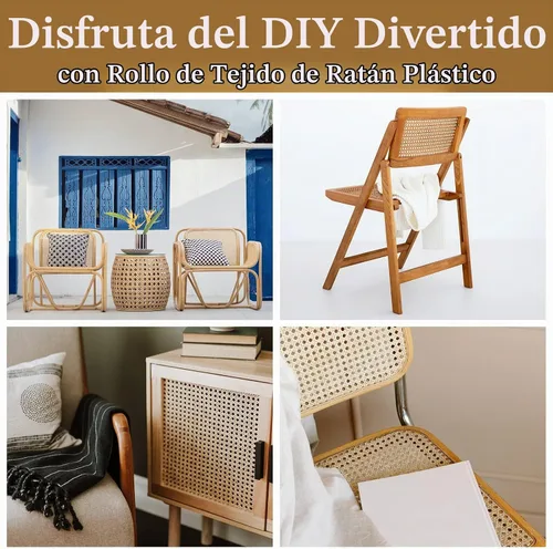 Vista 2 de Cincha de caña de ratán de plástico de 16 pulgadas x 6.5 pies, rollo de red de malla abierta tejida para proyectos de decoración de muebles