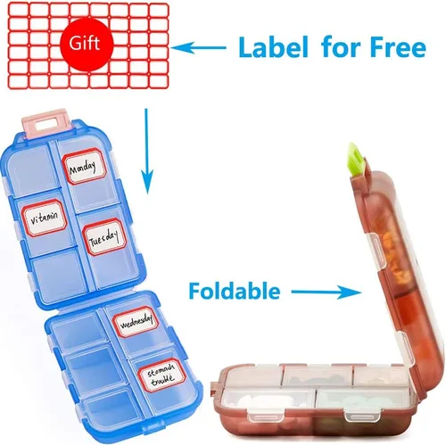 Vista 2 de Pastillero (paquete de 2) – Caja portátil para tabletas de suplementos pequeños con 10 compartimentos – Organizador de vitaminas medicinales
