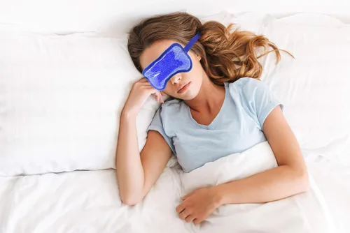 Vista 2 de Eye See Máscara de ojos de gel de felpa para ojos hinchados, azul – Máscara de ojos fríos para tratar ojeras, senos paranasales, ojos secos