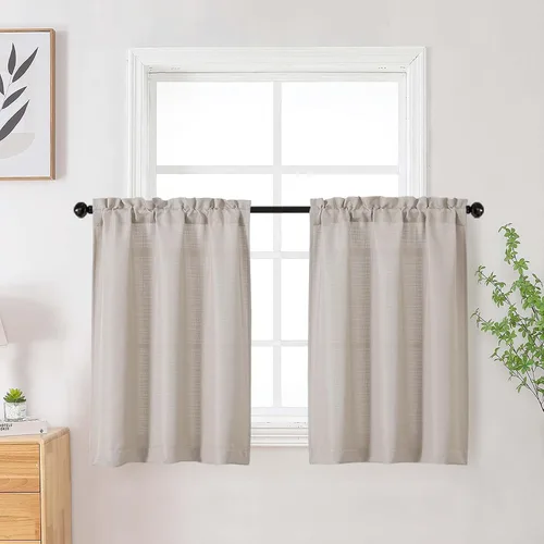 Vista 128 de Cortinas de lino para dormitorio y sala de estar de 96 pulgadas de largo, juego de 2 paneles, con bolsillo para cortinero, filtrado de luz, textura