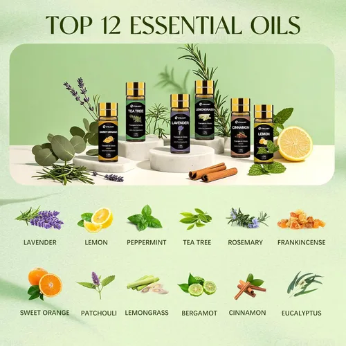 Vista 3 de Conjunto de los 12 mejores aceites esenciales, aceite esencial puro para difusor, humidificadores, cuidado de la piel, masaje, fragancia