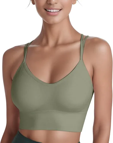 Vista 5 de Sujetadores deportivos sin mangas para mujer para busto grande, entrenamiento deportivo entrecruzado, compresión push up, gimnasio, talla grande