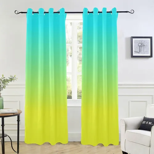 Vista 11 de Cortinas amarillas y azules de 84 pulgadas, 1 pieza, cortinas de puerta para tratamientos de ventanas, divisores de habitación, cortinas de cocina