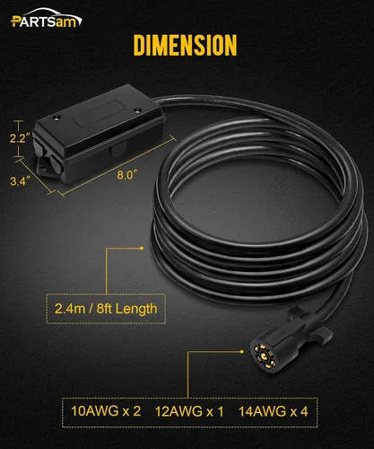 Vista 5 de Partsam Kit de luces LED ovaladas para remolque de camión de 12 V con marcadores laterales de barra de luz de identificación, cable de remolque de 7