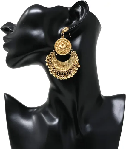 Vista 4 de Honbay Pendientes de moda bohemia, estilo nacional, retro, aretes colgantes gitanos Dorado