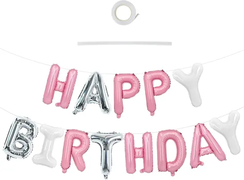 Vista 70 de TONIFUL Pancarta de Globos Negros de Feliz Cumpleaños de 16 Pulgadas con Letras de Papel de Aluminio Mylar, Cartel Banderín Reutilizable