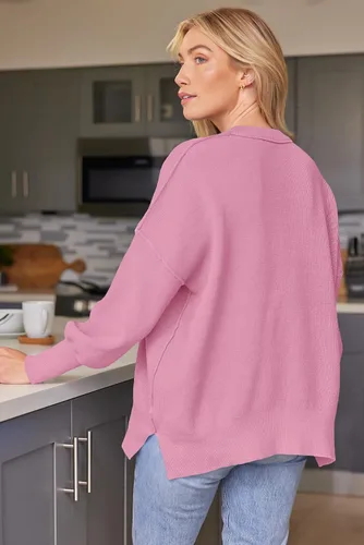 Vista 223 de Lillusory - Suéter extragrande con mangas de murciélago y cuello redondo para mujer, prenda moderna de otoño de tejido de punto sin botones