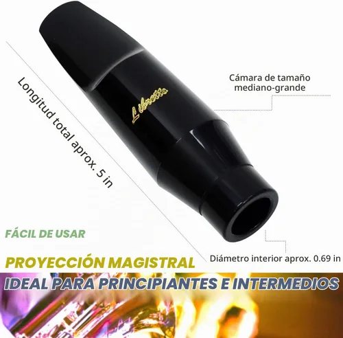 Vista 2 de Libretto Kit de boquilla de saxofón barítono: juego estándar con boquilla ABS 4C, tapa de plástico, ligadura lacada dorada, regalo, finamente