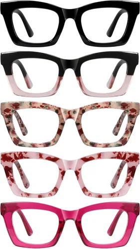Vista 7 de Reading Glasses for Women-Fashion 5 Pack Blue Light Blocking Readers with Spring Hinge Computer Eyeglasses
