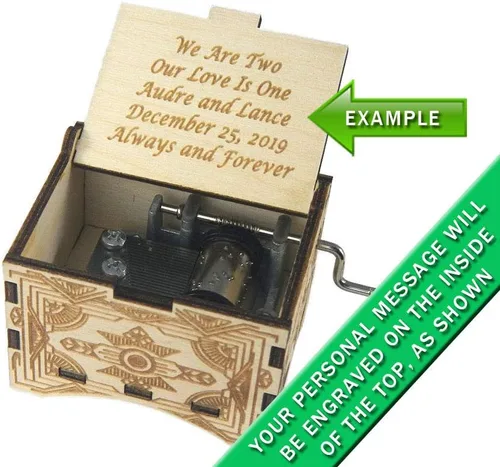 Vista 4 de TheLaser'sEdge, Caja de música vintage personalizable, madera grabada con láser (personalizada, no puede ayudar a enamorarse) A Keepsake as Gifts