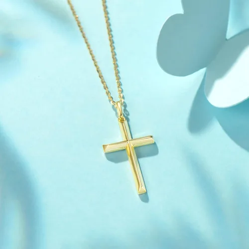 Vista 4 de FANCIME Yellow Gold Plated 925 Sterling Silver Beveled Cross Pendant Necklace Dainty Fine Delicate Jewelry Gifts for Women Girls 18 INCHES
