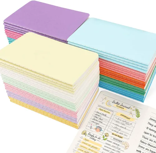 Vista 14 de Oucaru Cuaderno de Bolsillo de 24 Piezas, 3.5" x 5.5", 2 Colores, Cuaderno Rayado de 52 Páginas Mini Cuaderno Diario, Pequeño Cuaderno Memo Bloc