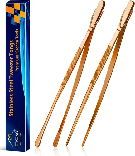 Vista 16 de JETKONG 2 pinzas para alimentos de 9 pulgadas, pinzas de cocina de acero inoxidable, pinzas de cocina (negro)