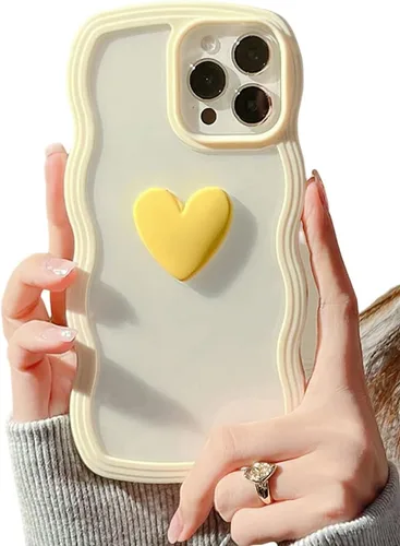 Vista 11 de Funda compatible con iPhone 11 para niñas y mujeres, bonito diseño de corazón de amor en 3D, rizado, simple, ondulado, transparente, transparente, a