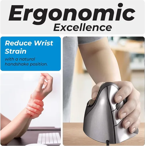 Vista 2 de Evoluent – Inventor del ratón vertical – VM4L Ratón vertical ergonómico con cable USB, esculpido para mayor comodidad, reduce la tensión