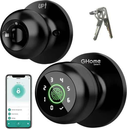 Vista 11 de GHome Smart Cerradura de puerta de huellas dactilares, perilla de puerta inteligente 3 en 1 con control de aplicación y llave, bloqueo automático