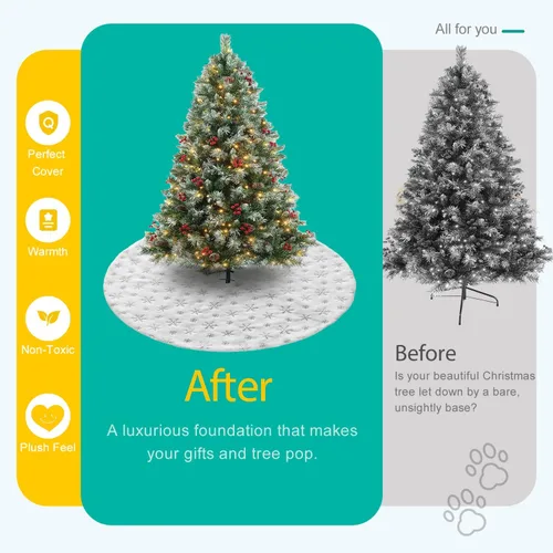 Vista 4 de Falda de árbol de Navidad de 4 pies, color blanco - para árbol de Navidad de 6 pies, 7 pies, 8 pies, 9 pies, falda de árbol de Navidad con copos