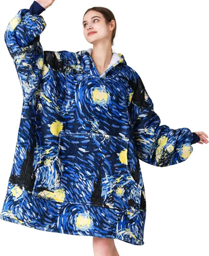 Vista 54 de THREE POODLE - Manta con capucha portátil para mujeres, sudadera con capucha de sherpa de gran tamaño para adultos hombres, mantas con capucha