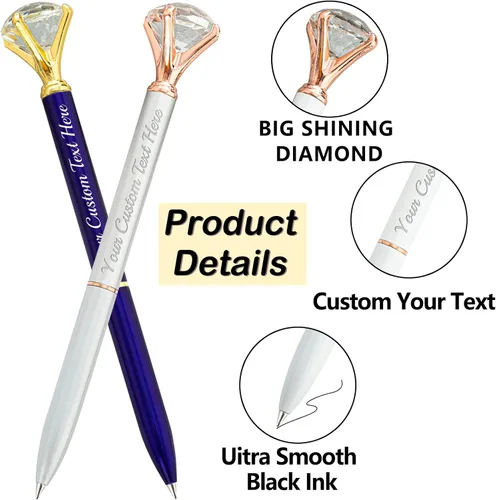 Vista 2 de Bolígrafos personalizados de diamantes personalizados con nombre a granel de metal de cristal grabado, bolígrafos divertidos brillantes a granel