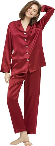 Vista 11 de LilySilk - Conjunto de pijama de seda para mujer, cómoda, de dos piezas, de manga larga, Seda de morera auténtica de 16 momme Verde aguacate