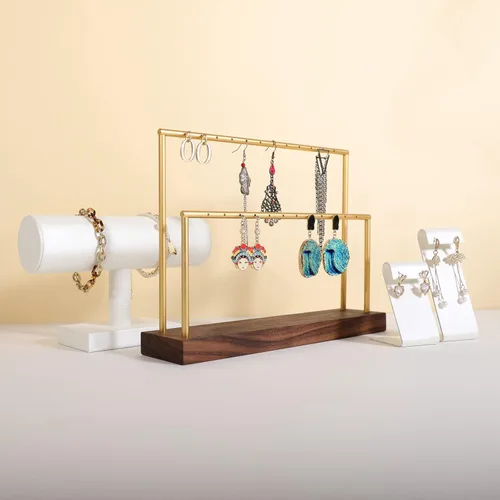 Vista 7 de GemeShou Organizador de aretes de madera para niñas, exhibición de aretes de nogal y soporte para exhibición de boutique, organizador