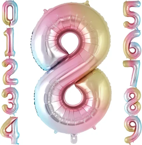 Vista 14 de Globo de número 0 con degradado de arcoíris, globos grandes de aluminio de 40 pulgadas, globos gigantes de Mylar número 0 para decoraciones