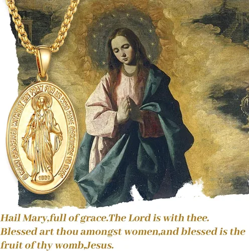 Vista 4 de GOLDCHIC JEWELRY Virgin Mary Miraculous Medal Necklace, Our Lady of Graces Guadalupe Pendant with Filigree Border