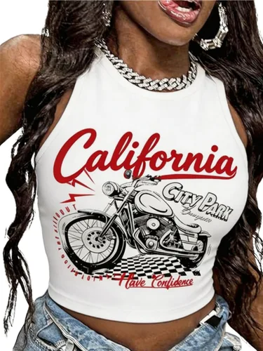 Vista 7 de SOLY HUX Camiseta sin mangas Y2k Vintage Graphic para mujer Gráfico beige.