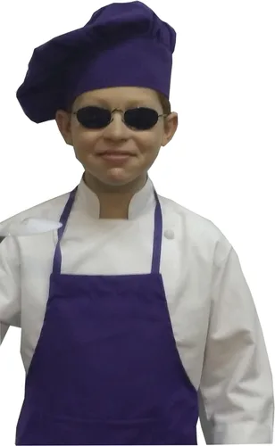 Vista 6 de CHEFSKIN Juego de delantal y sombrero de chef morado, tela ultraligera, ajustable suave (para niños de 12 a 36 meses))