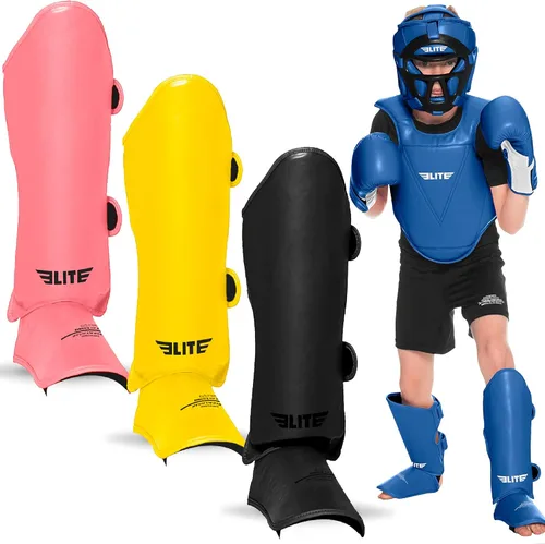 Vista 8 de Elite Sports Muay Thai MMA Kickboxing Espinilleras para niños y niñas de 4 a 14 años, protectores de espinillas con protección para el empeine