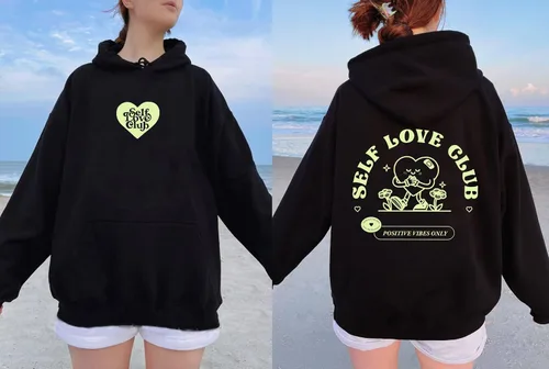 Vista 5 de Techtack Self Love Club - Sudadera con capucha de 2 caras inspiradora y positiva