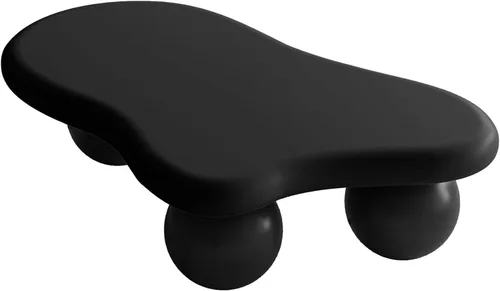 Vista 5 de Mesa de centro Cloud de 47.2 pulgadas con 3 patas de bola, moderna mesa central irregular para sala de estar, mesa de té pequeña baja y bonita